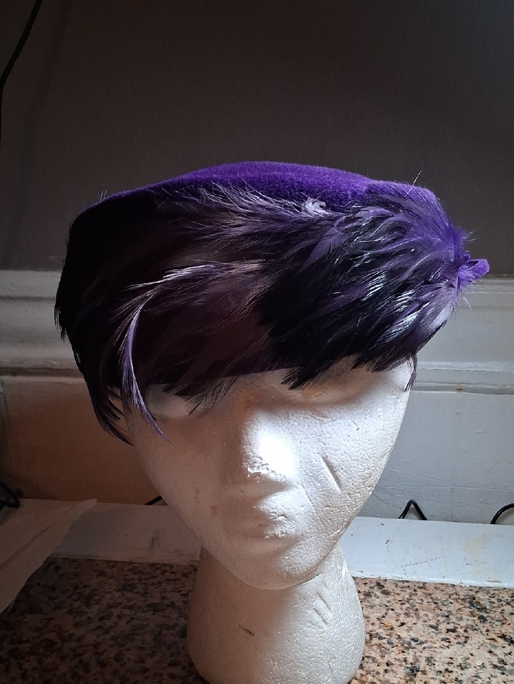 ravel Purple Felt Tilt Hat with Feather Trim